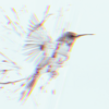 Ein sepia-farbenes Abbild eines Vogels ist zu sehen, der einem Kolibri ähnlich sieht. Über dem Bild ist ein Glitch-Filter gelegt, sodass das Bild in vielen kleinen Einzelteilen - teilweise verpixelt - dargestellt ist.